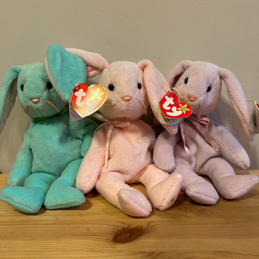 TY Beanie Babies Collection Hippity Hoppity & Floppity Bunny Set of 3 1996 PVC